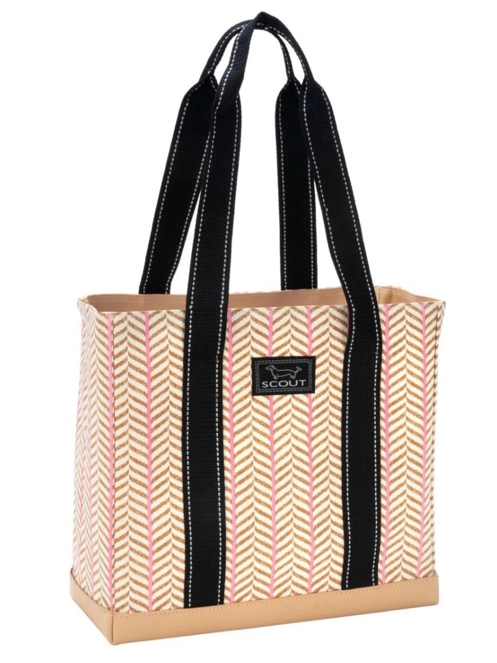SCOUT Pink and Tan Chevron Tote with Black Straps